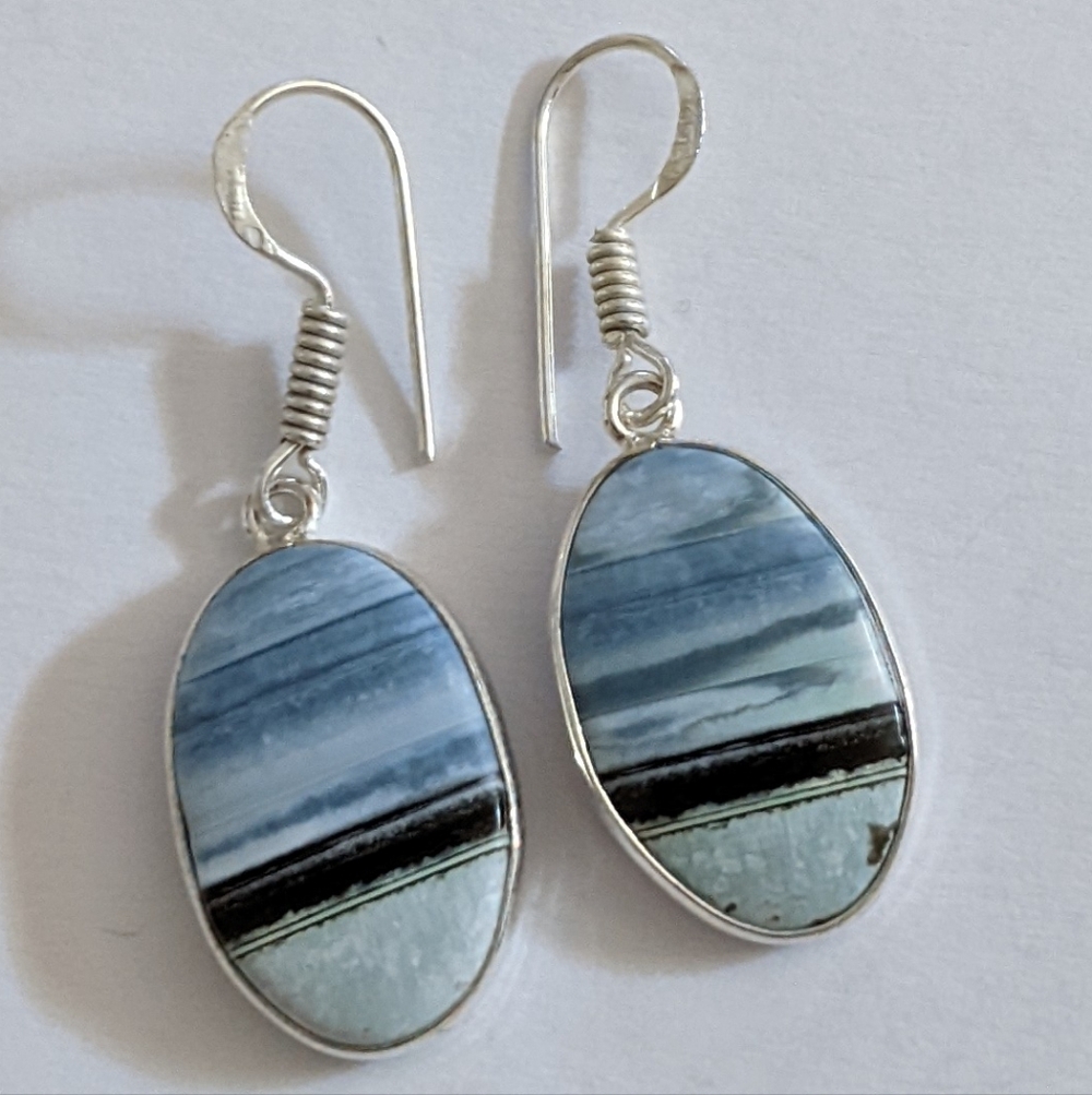 Owhyee Blue Opal Gemstone 925 Sterling Silver Handmade Drop Dangle Earrings - Picture 2 of 4